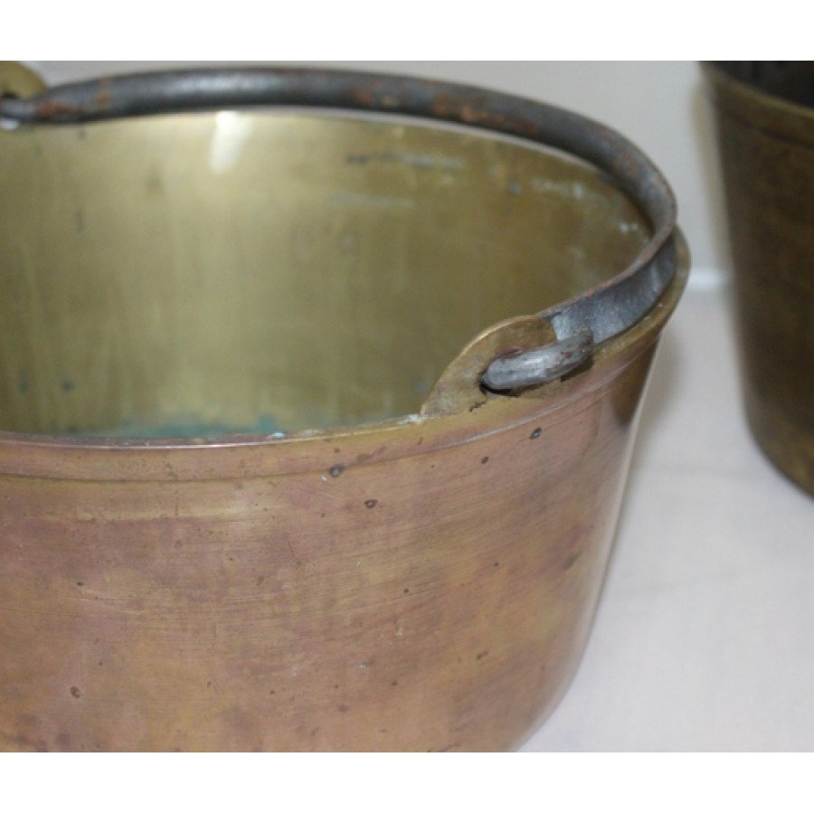 Set of 5 Early Antique English Handled Jam Kettles